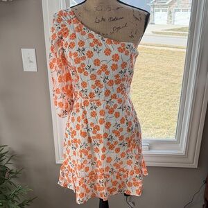 Petal & Pup Orange Floral One-Shoulder Dress